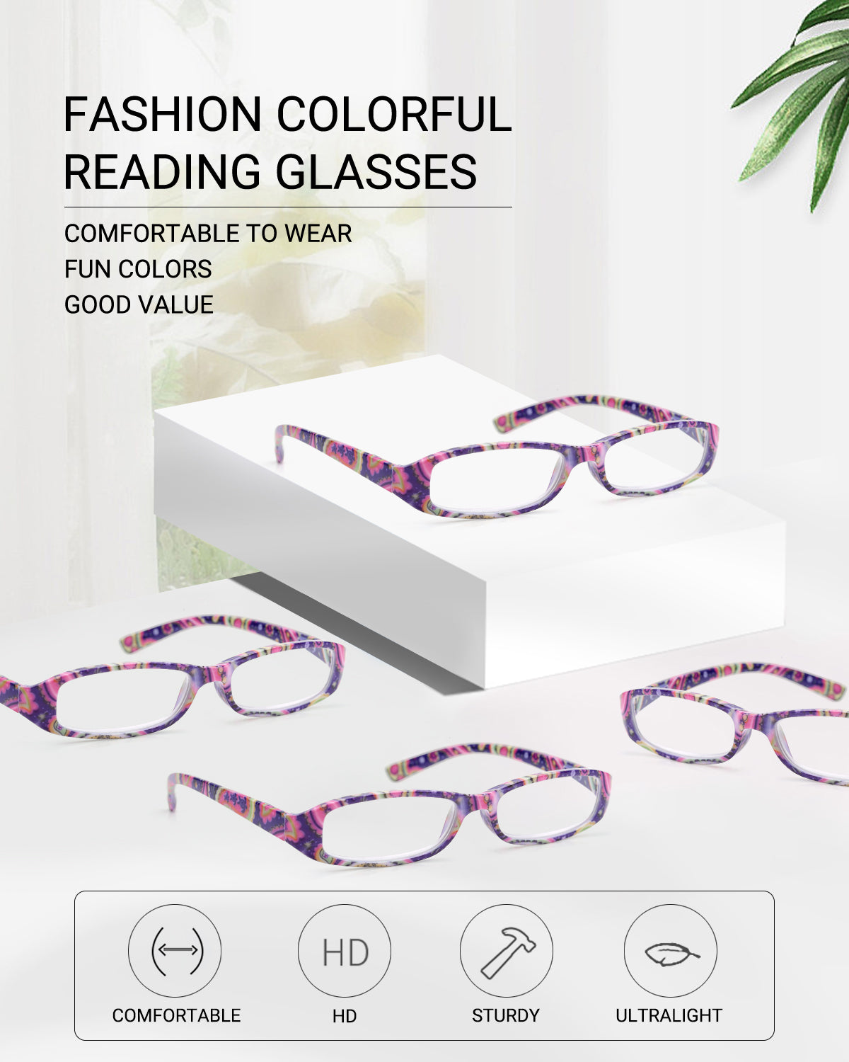 LUFF Reading Glasses for Women Blue Light Blocking,4 Pairs 4 Color Elegant Computer Glasses With Bling Diamond,Cat Eye Design