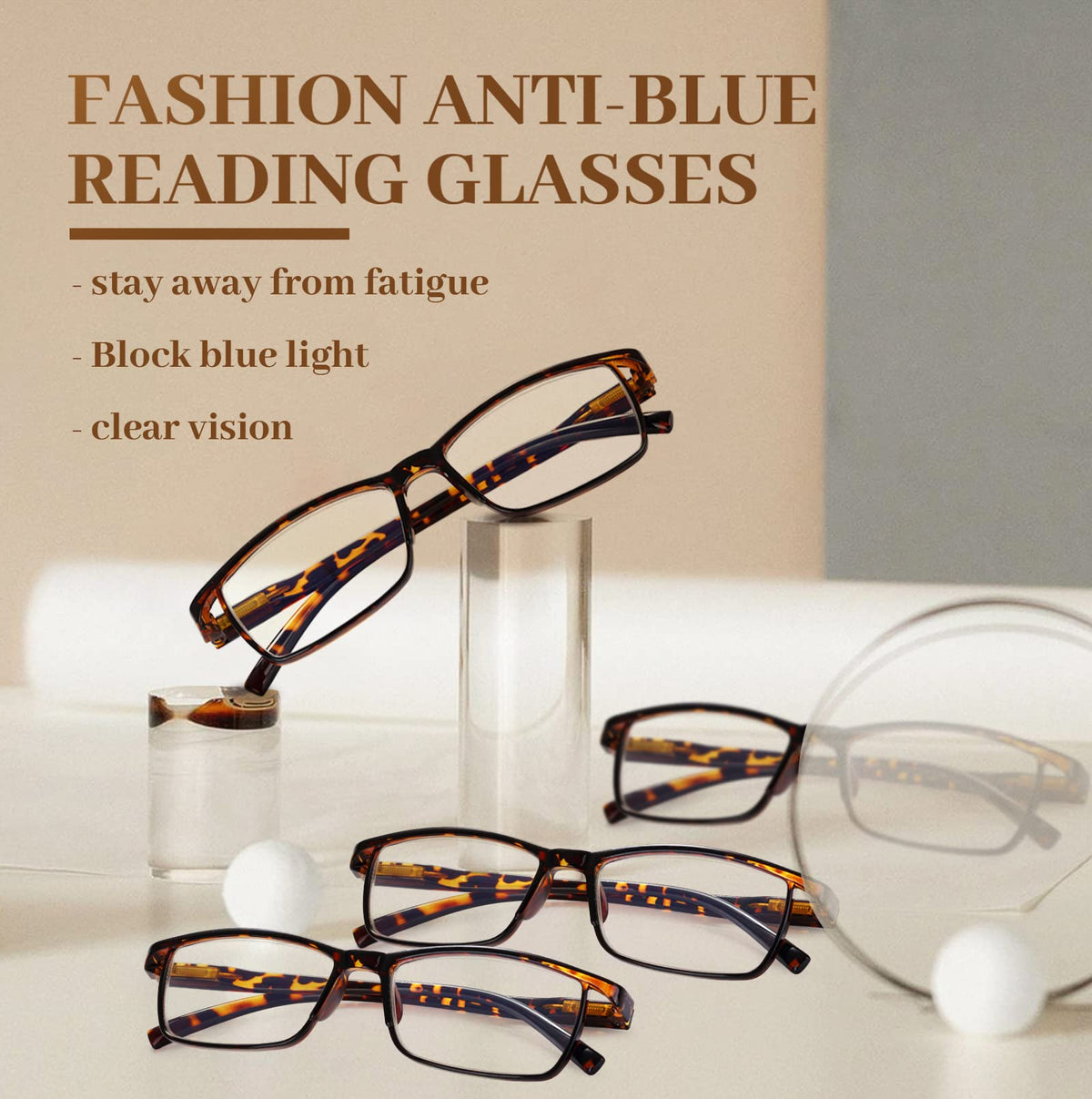 LUFF 4Pcs Anti-Blue-ray Reading Glasses Portable Ultra-Light Readers