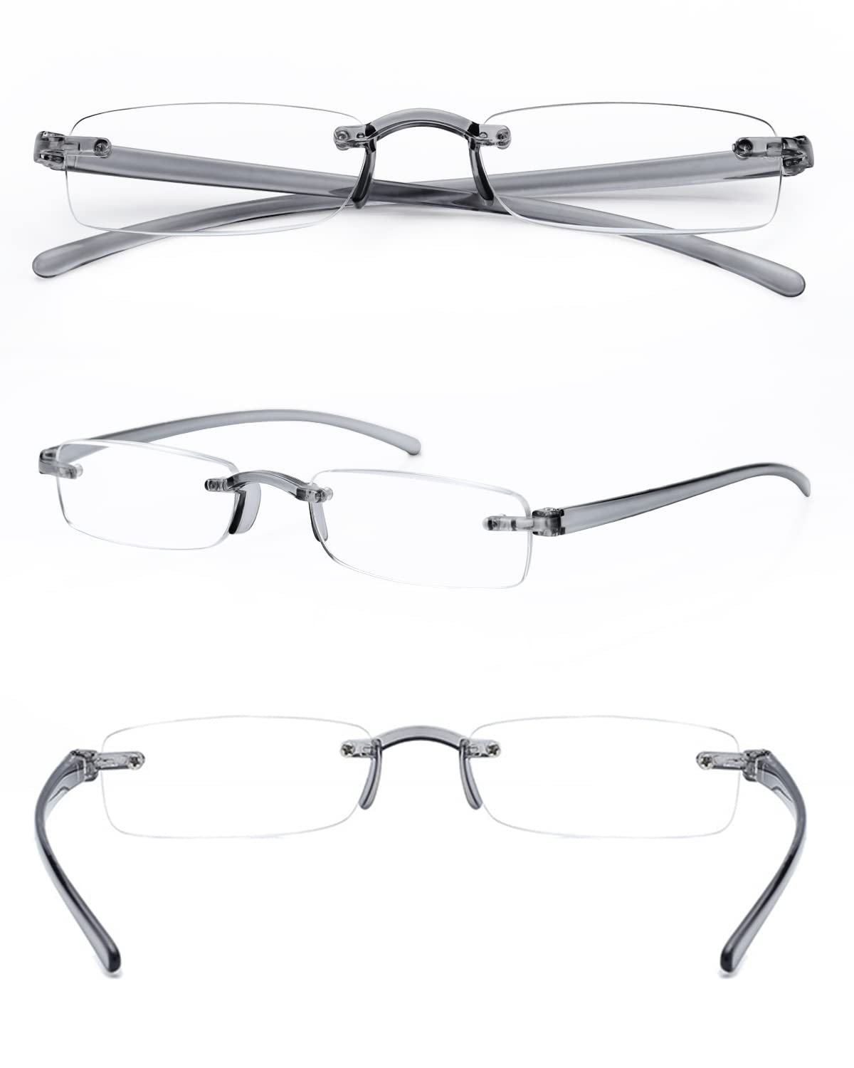 LUFF Rimless Reading Glasses for Men Women, Lightweight Flexible TR90 Reader Comfort to Wear,HD Frameless Glasses