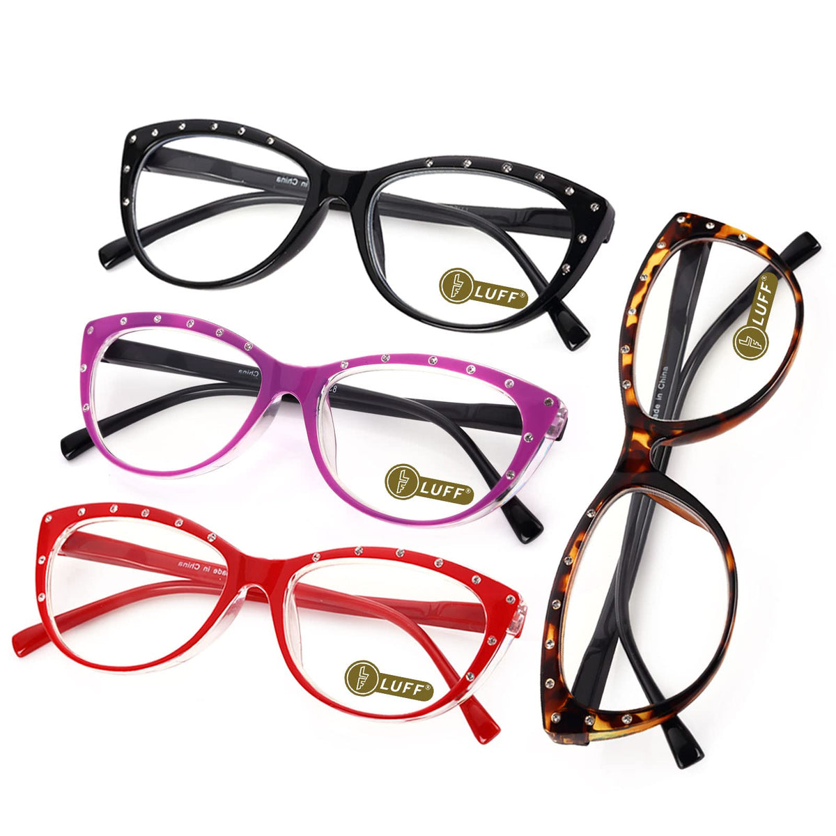 LUFF Reading Glasses for Women Blue Light Blocking,4 Pairs 4 Color Elegant Computer Glasses
